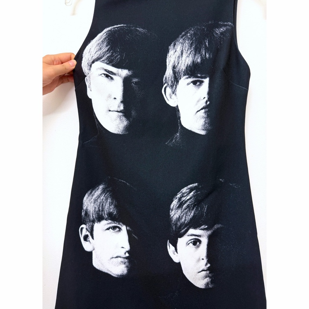 Alice + Olivia The Beatles Clyde Shift Mini Dress Fab Four Portrait Black 0 - Picture 8 of 16